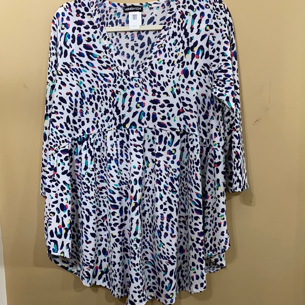 Heimish Multi Color Animal Print Top L